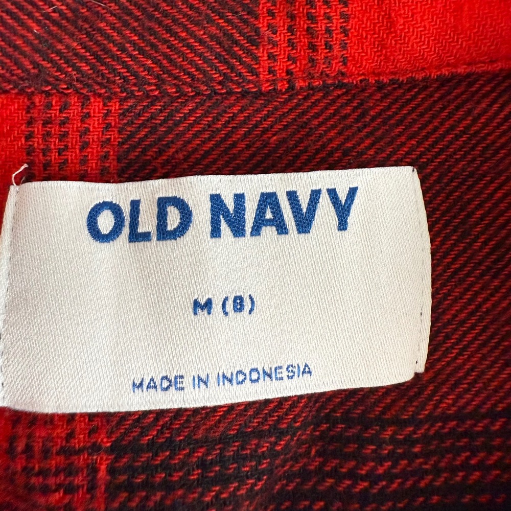Old Navy Kids Red Black Buffalo Plaid Flannel Shirt Button Down Size M 8 - Picture 2 of 5